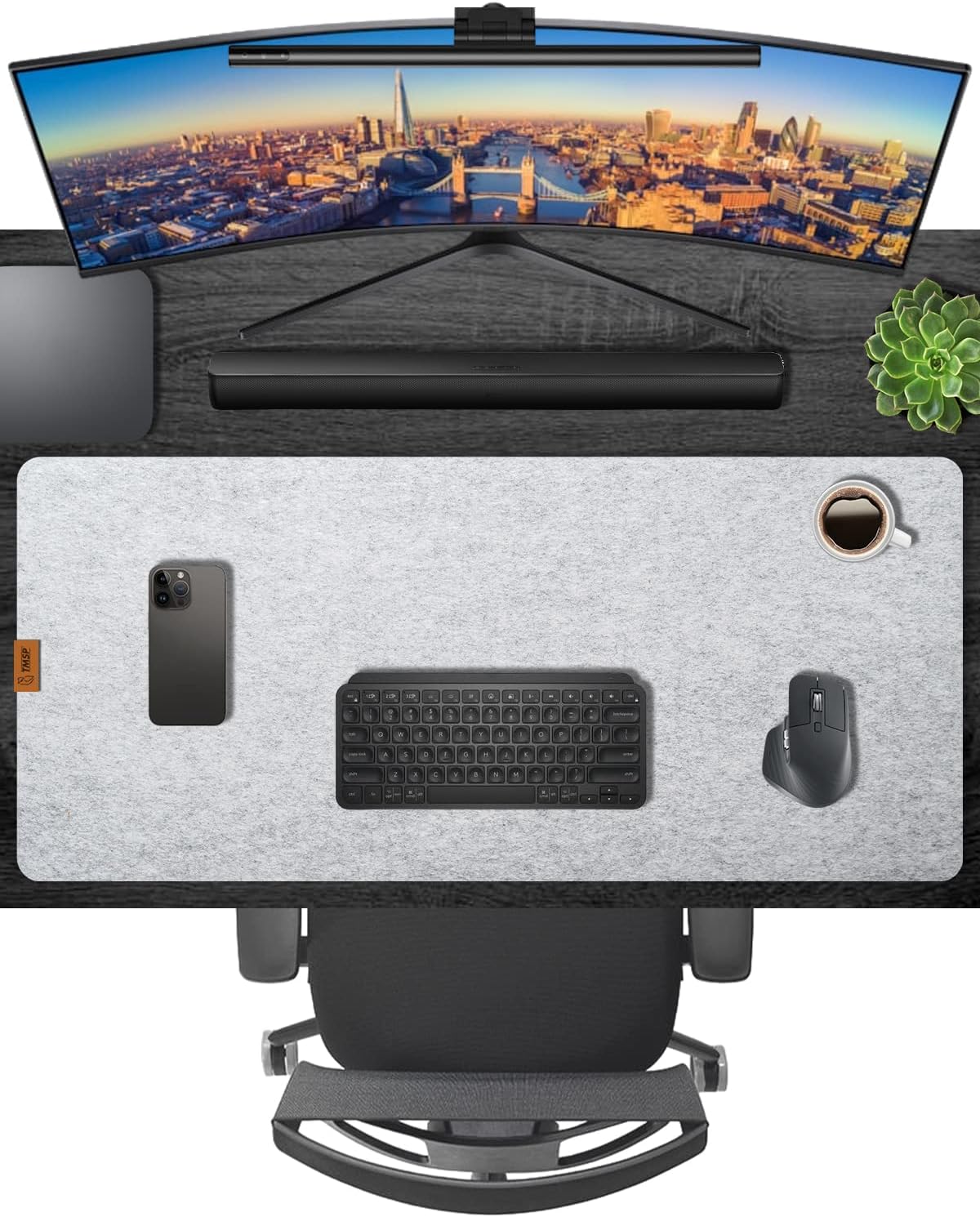 Premium Felt Desk Mat | Anti Slip Mouse Pad & Keyboard Protector | Home Office Accessories (Light Gray 35.43" x 15.74")