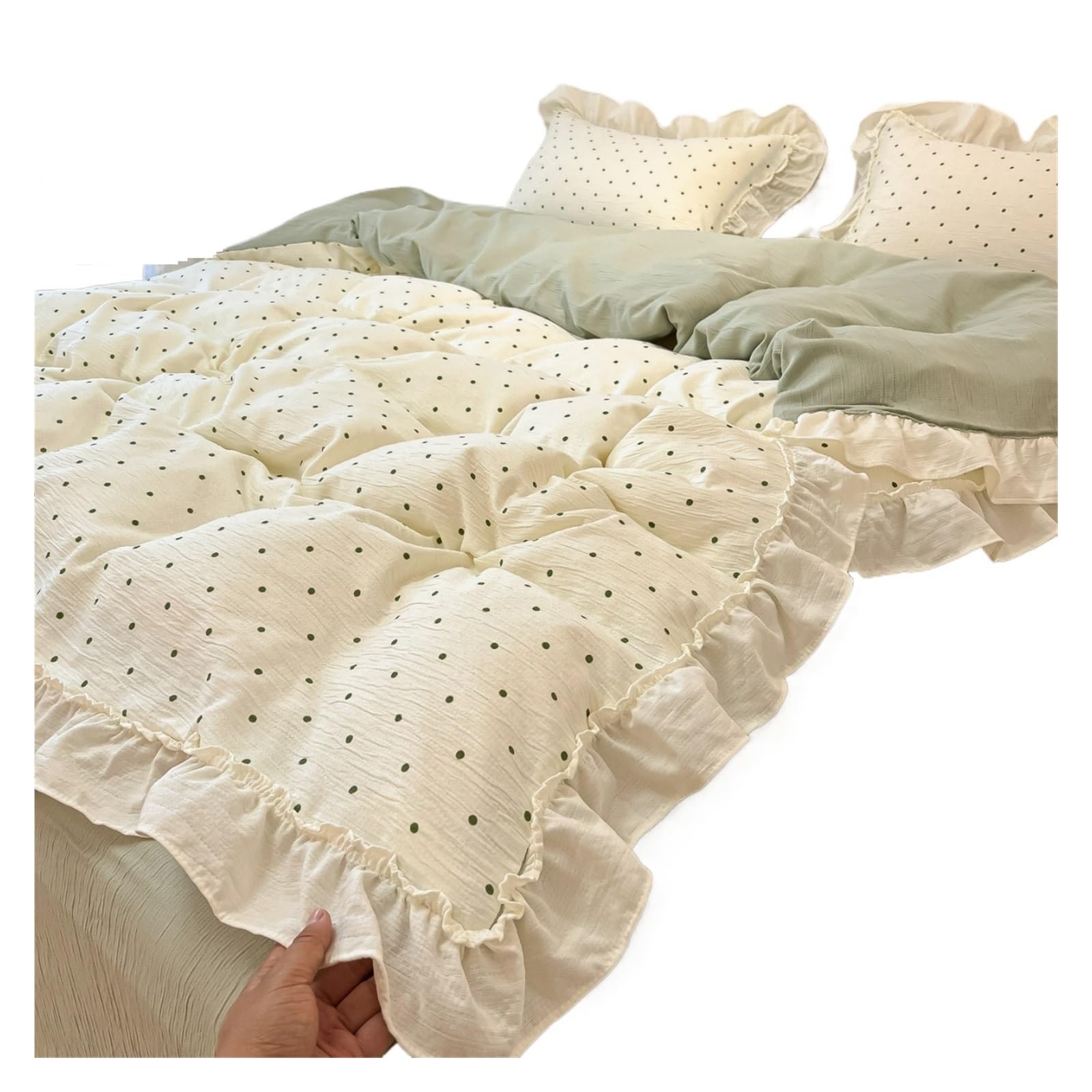 GCYEIDMA Ruffle Duvet Cover Ruffle Duvet Cover Set for Girls Washed Cotton Bedding with Pillowcases Sheet Queen Size(Color 2,150X200cm 3pcs)