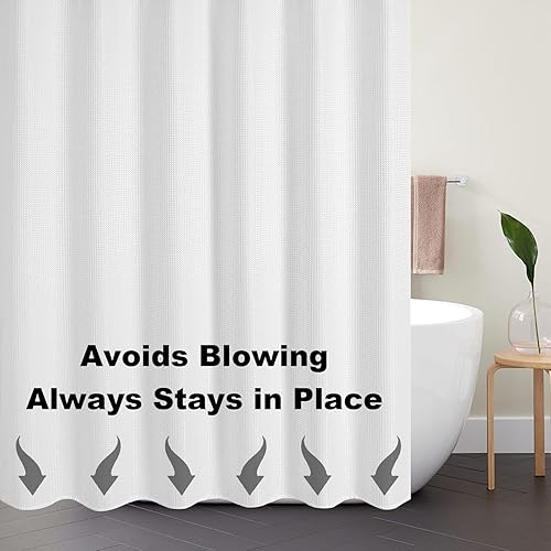 Miniatura 5 de Juego de cortinas de ducha bohemias, cortinas de ducha de tela impermeable, estilo hotel de lujo, textura de gofre, resistente, cortina de baño