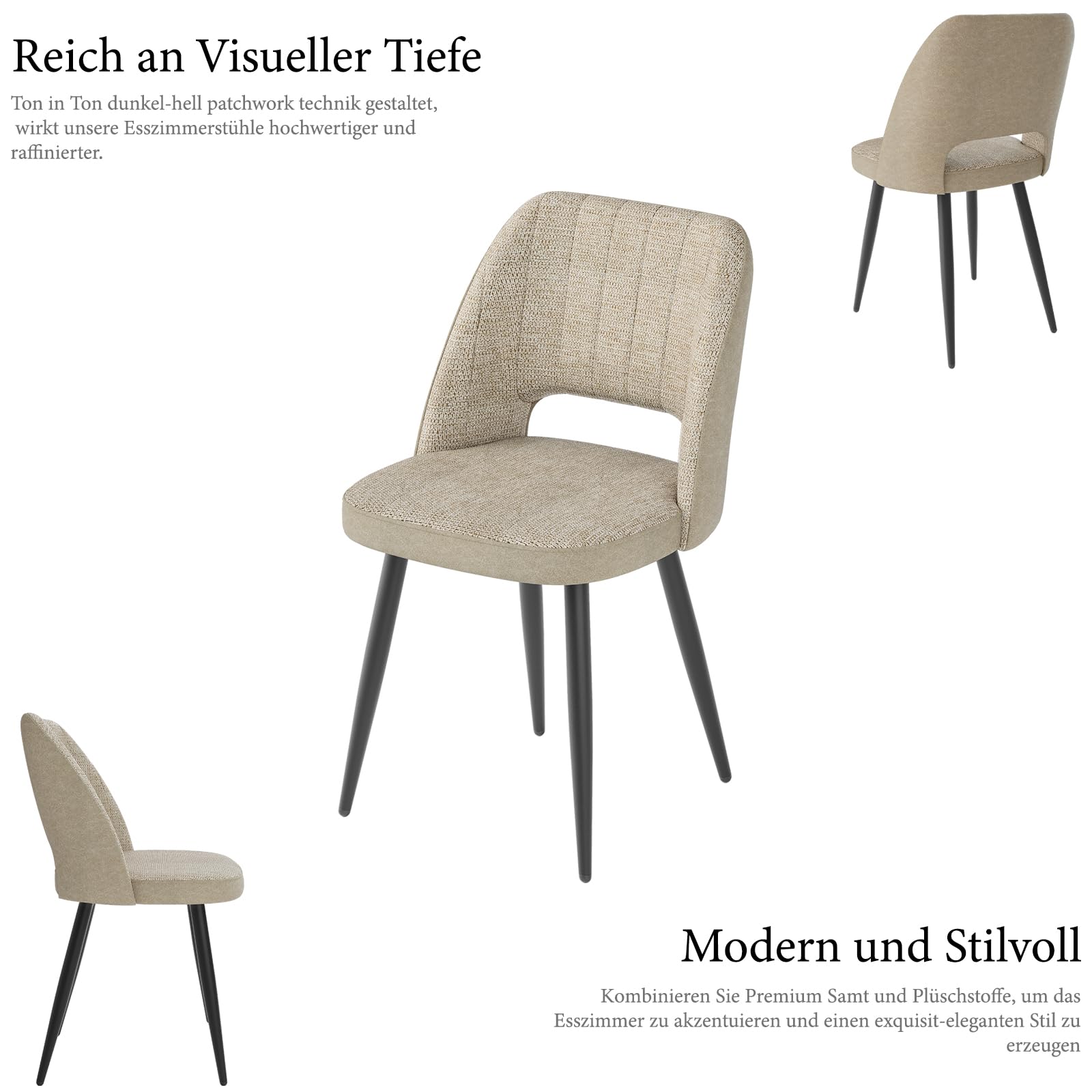 WAFTING Zweifarbige Patchwork Esszimmerstühle 6er Set, Khaki