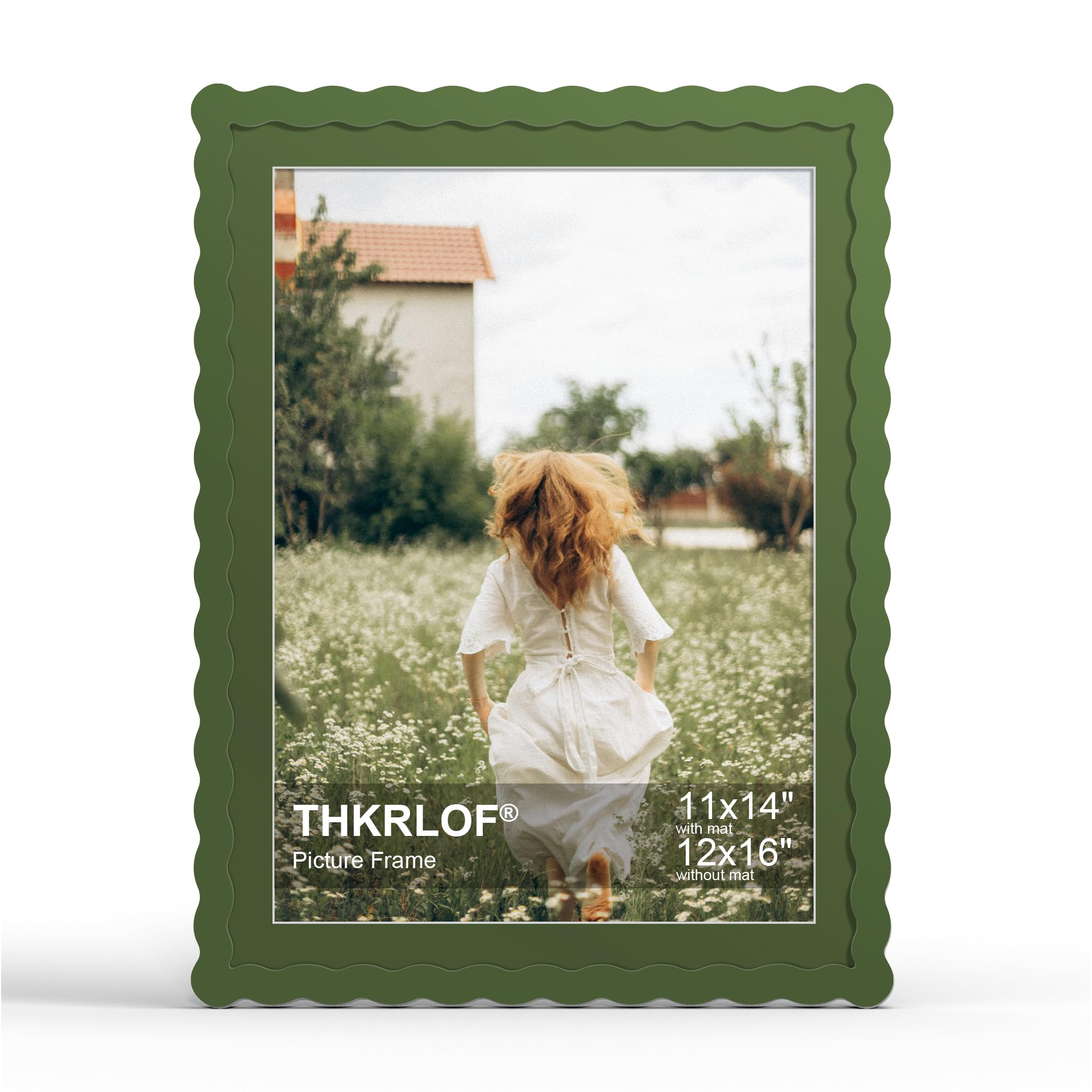 THKRLOF 12x16 Green Wavy Edge Picture Frame with Mat