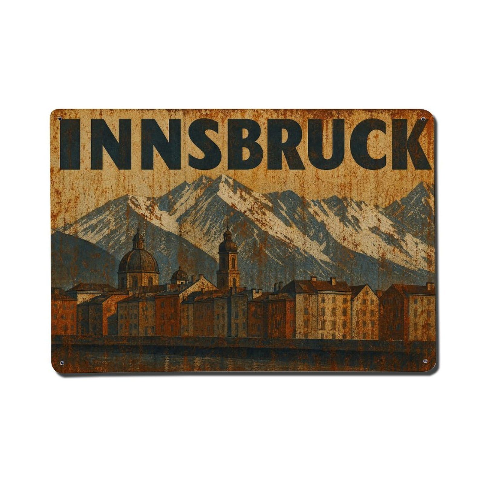 Vintage Travel Innsbruck Mountain City Austria Metal Tin Sign