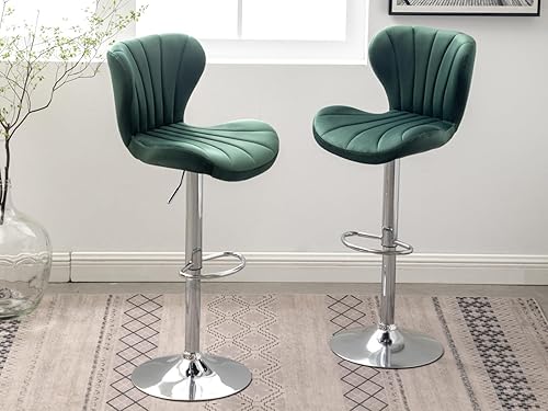 Miniatura 11 de SZLIZCCC Shell - Juego de 2 taburetes de bar giratorios ajustables con chasis negro, silla de bar de terciopelo con respaldo medio, taburete de