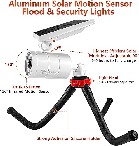 Miniatura 5 de Luces solares de seguridad para campamento con sensor de movimiento con una base de trípode flexible de 9 W, 1400 lúmenes (equivalente a 130 W),