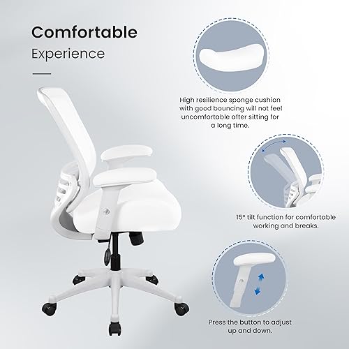 Vista 4 de BOLISS Silla ergonómica de malla de 400 libras con brazos ajustables para escritorio de oficina y computadora (color blanco)