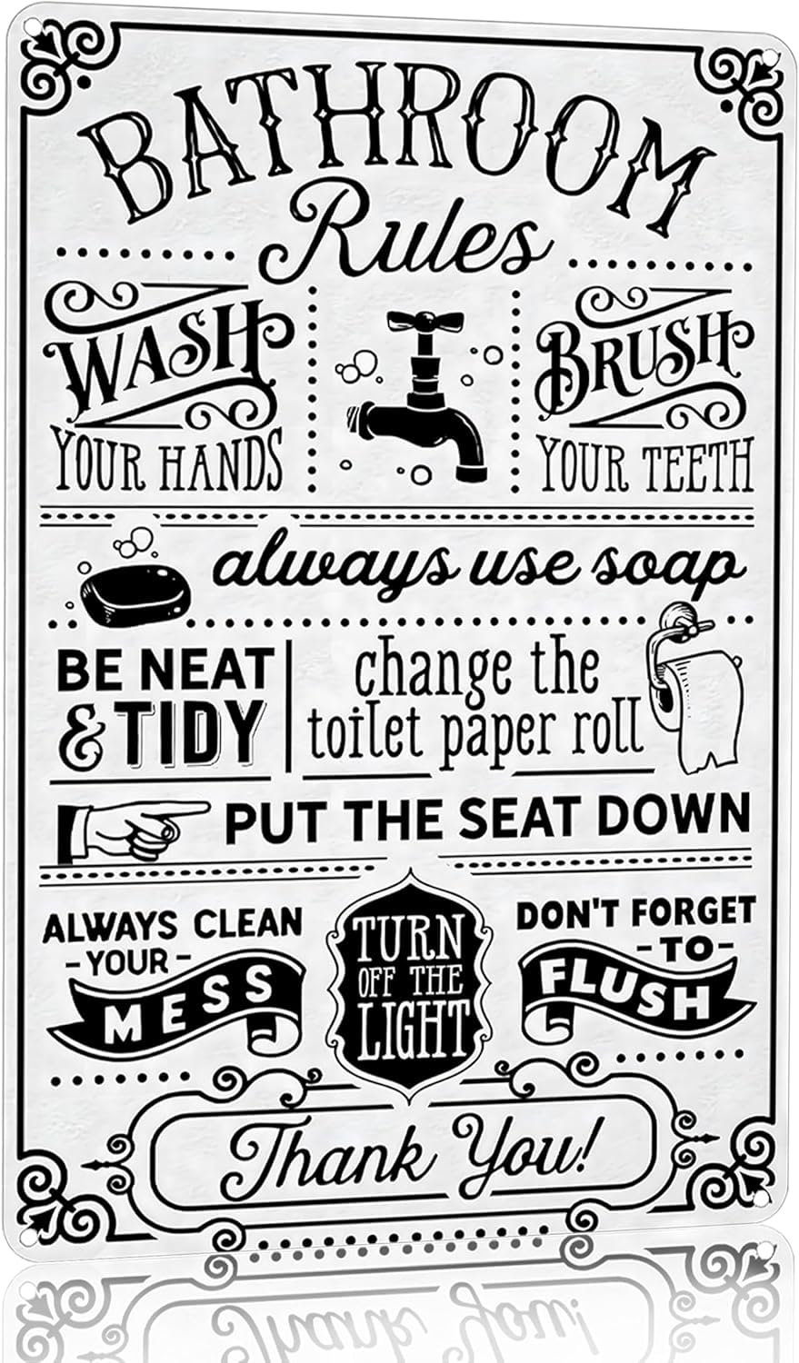 SMAZDFXX Funny Sarcastic Bathroom Toilet Decor Sign Bathroom Rules Quotes Wall Art Vintage Tin Signs for Home Cafes Bar Club Office Decor 8"x12"