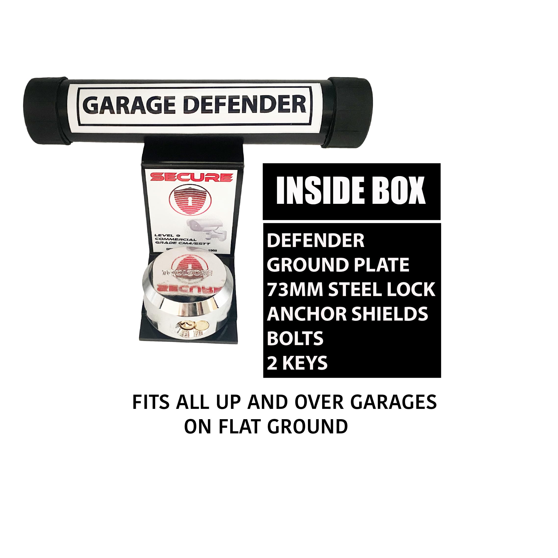TNT Garage Defender Lock Best Garage Door Security Sealant Bar Up and Over Car Van Tools Bike Barrier, Black - Image 2