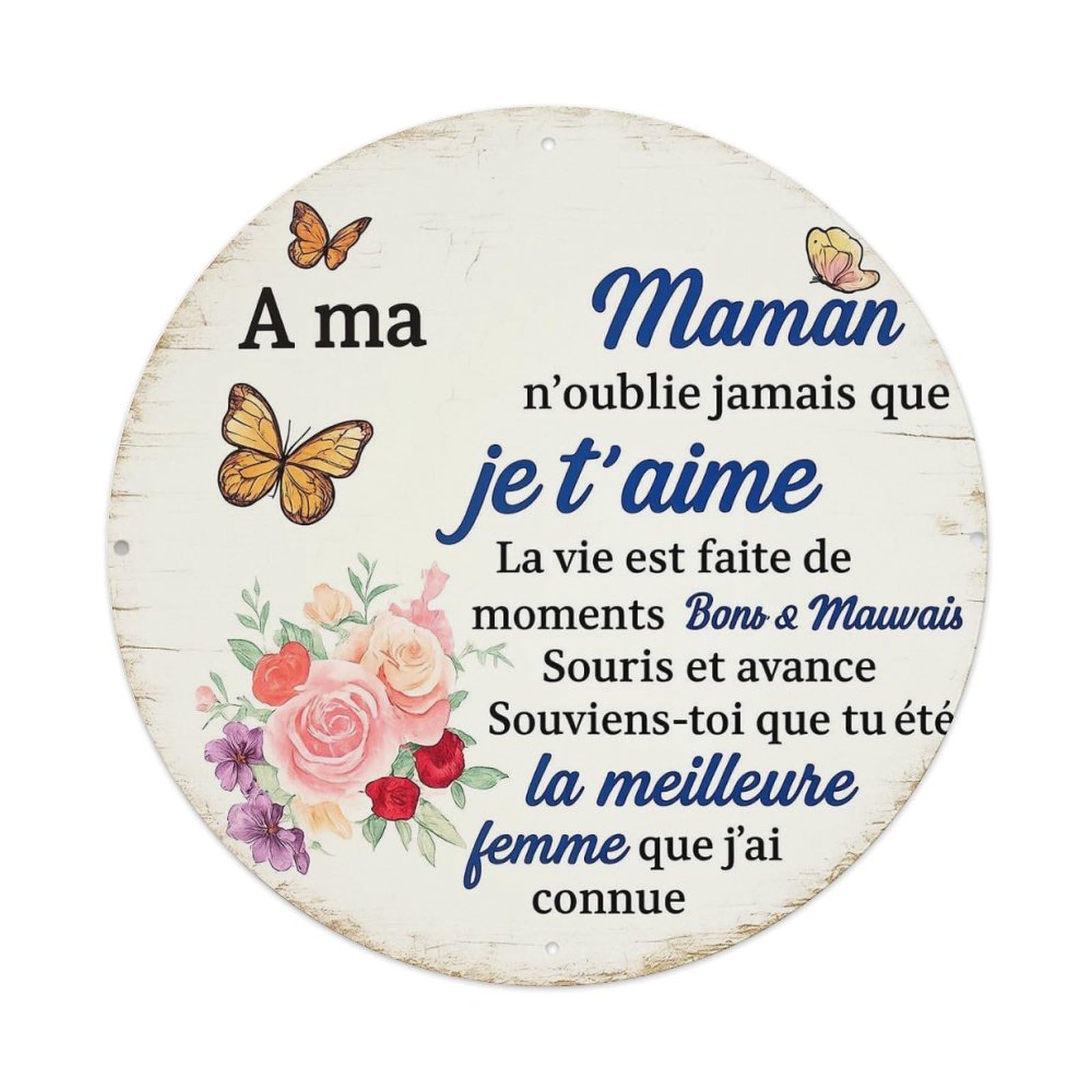 Butterfly Flowers Text Circle Design Vintage Round Tin Sign Retro Metal Wall Decor Metal Poster, Home Bar Garage Cafe Wall Art Decoration 8x8Inches