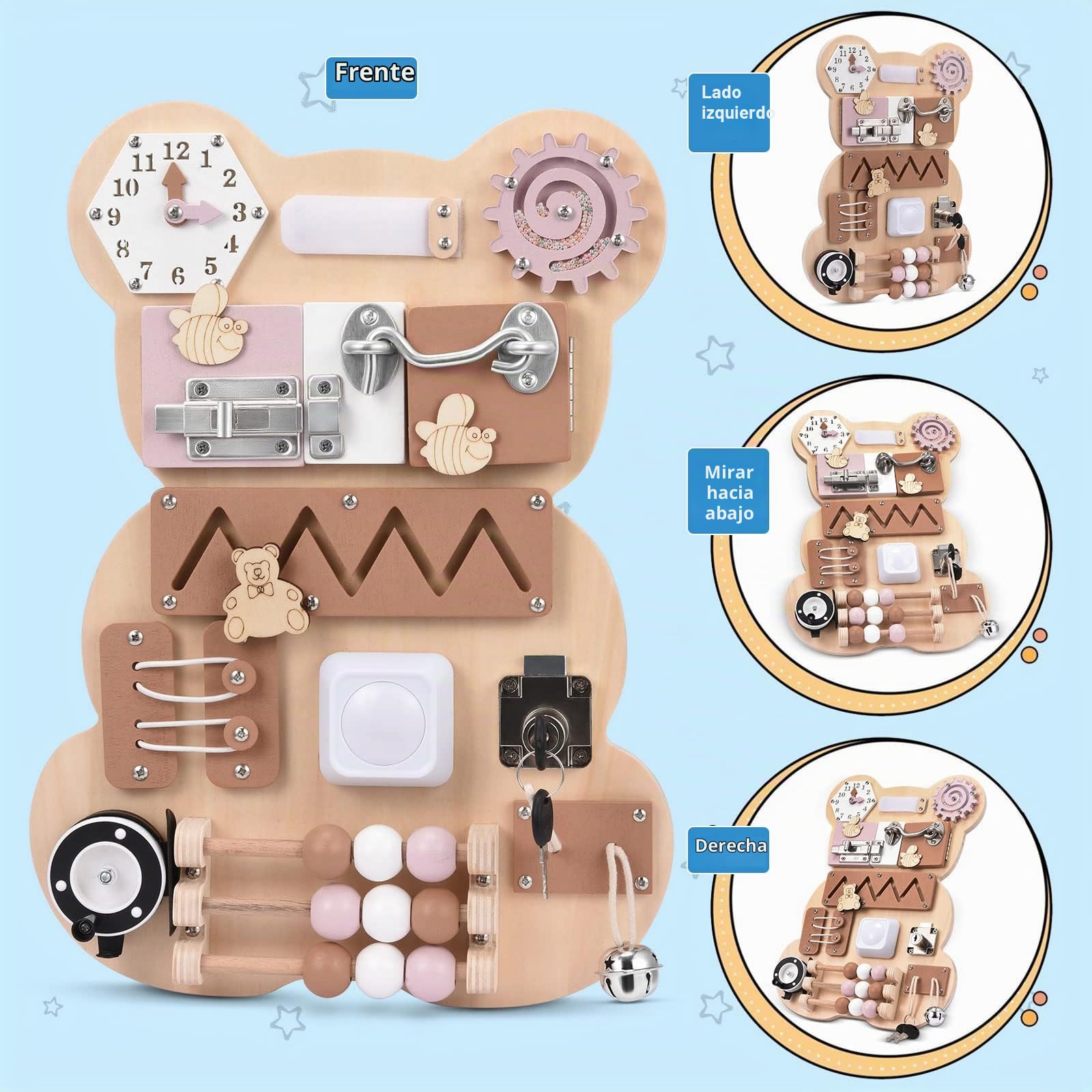 Tablero Ocupado Montessori, Busy Board Montessori Panel sensorial Educativo Finas y Habilidades básicas Tablero Sensoriales para 1/2/3 años
