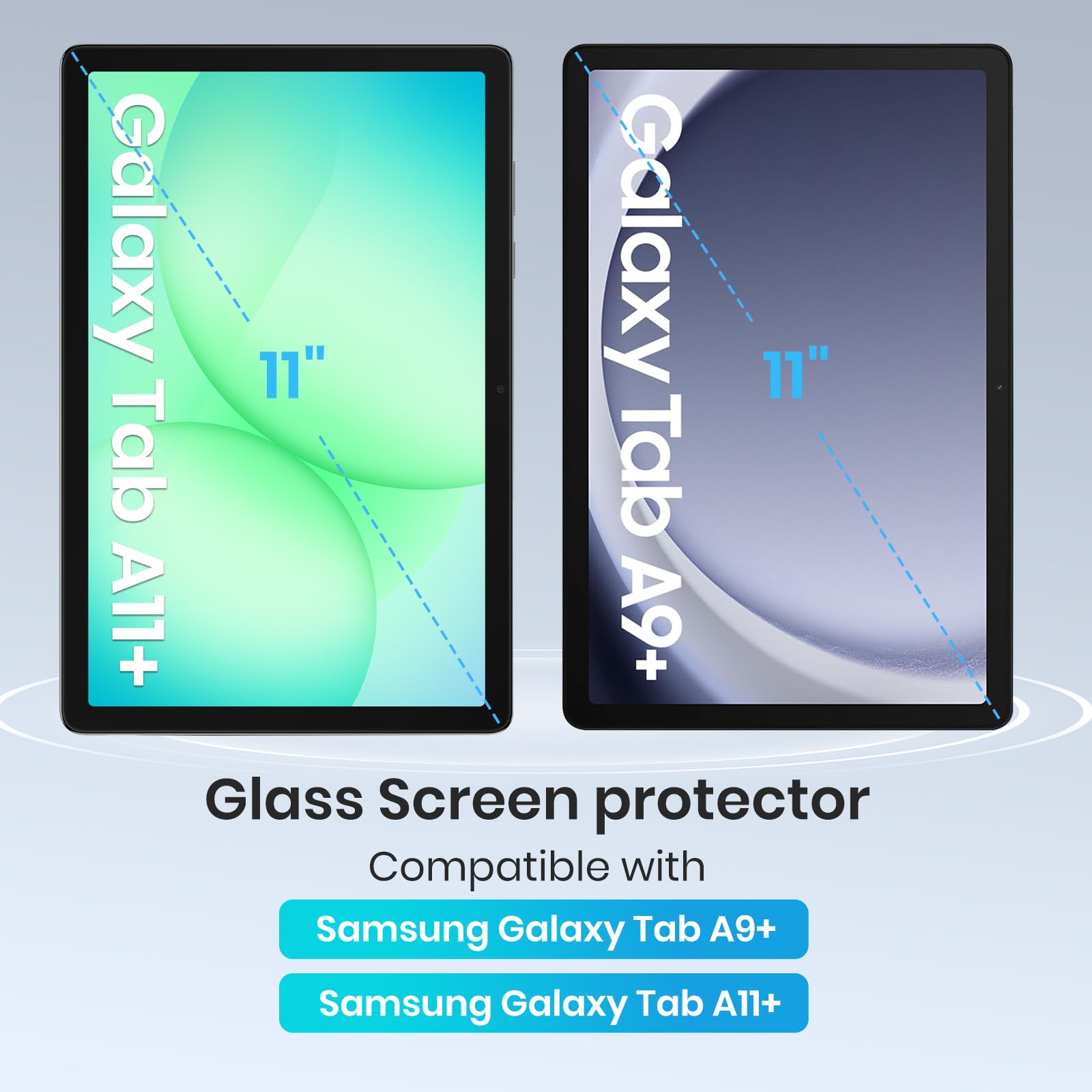 CoBak 2-Pack Tempered Glass Screen Protector for Samsung Galaxy Tab A11 Plus (A11+) 2025 / Tab A9 Plus (A9+) 2023 11-inch, Installation Frame, 9H Hardness, Anti-Scratch