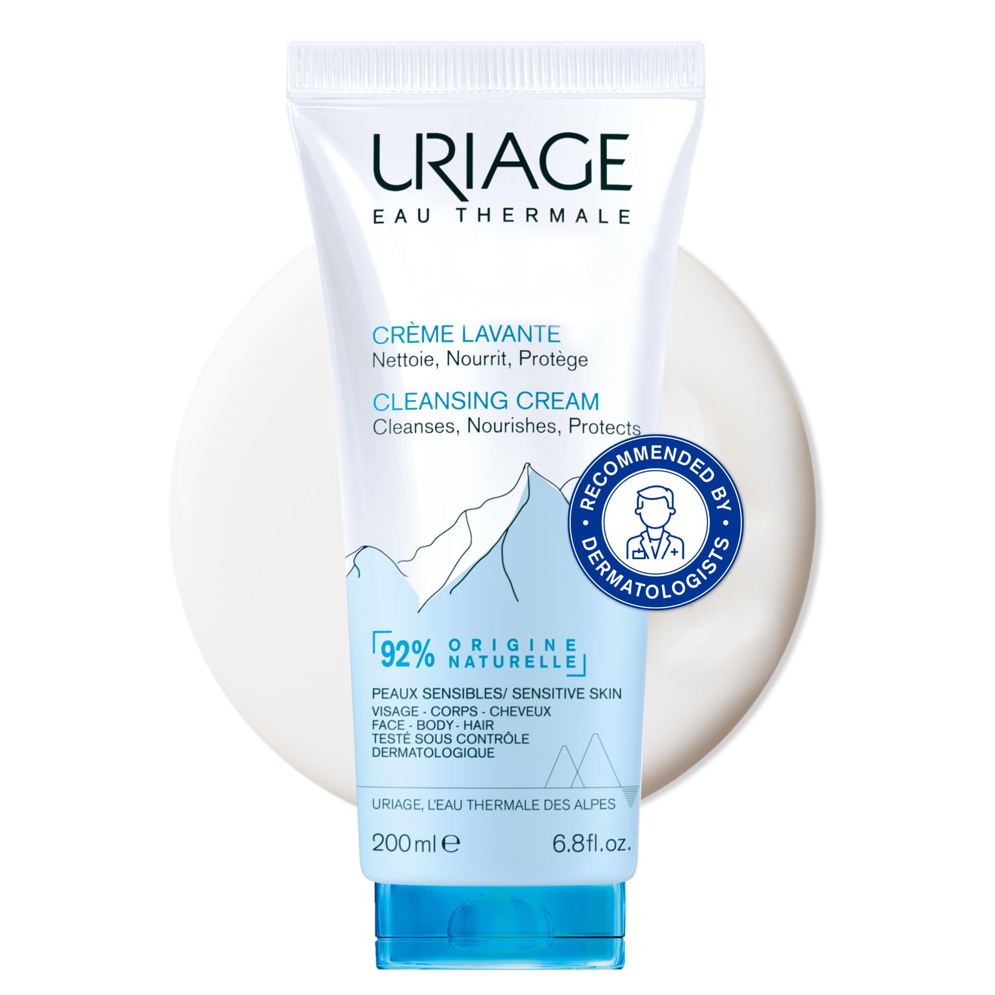 UriageCleansing Cream 200ml - Moisturizing Body Cleanser with Shea Butter - 2-in-1 Cleansing & Nourishing - Face, Body & Hair - 92% Natural Origin, Paraben & Soap-Free - Physiological pH