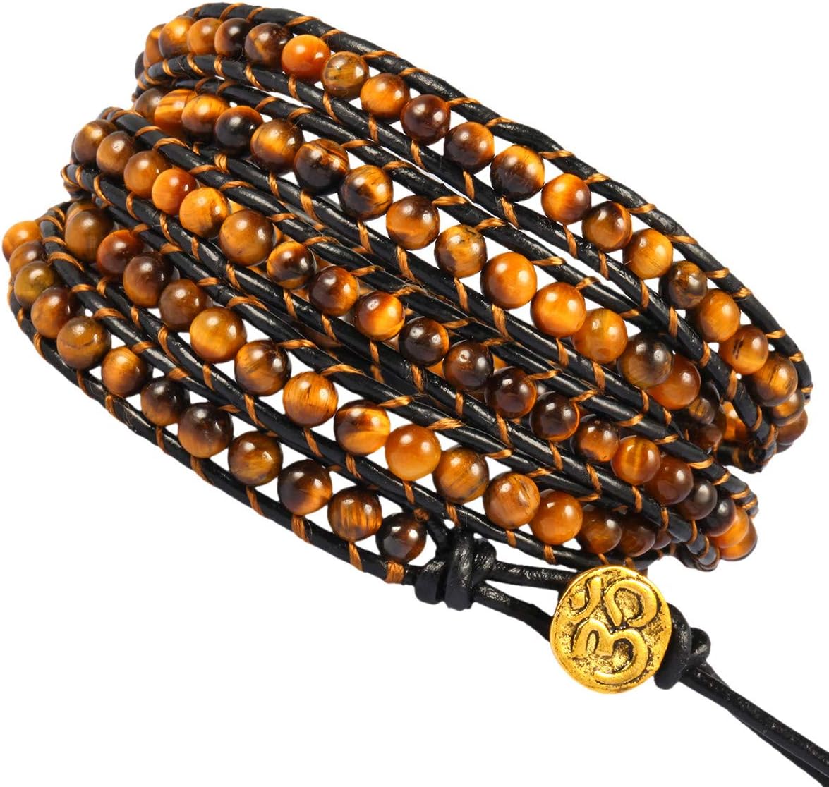 TUMBEELLUWA Wrap Bracelets Beads Bohemian Woven Leather Friendship Bracelet Healing Crystal Stone Jewelry