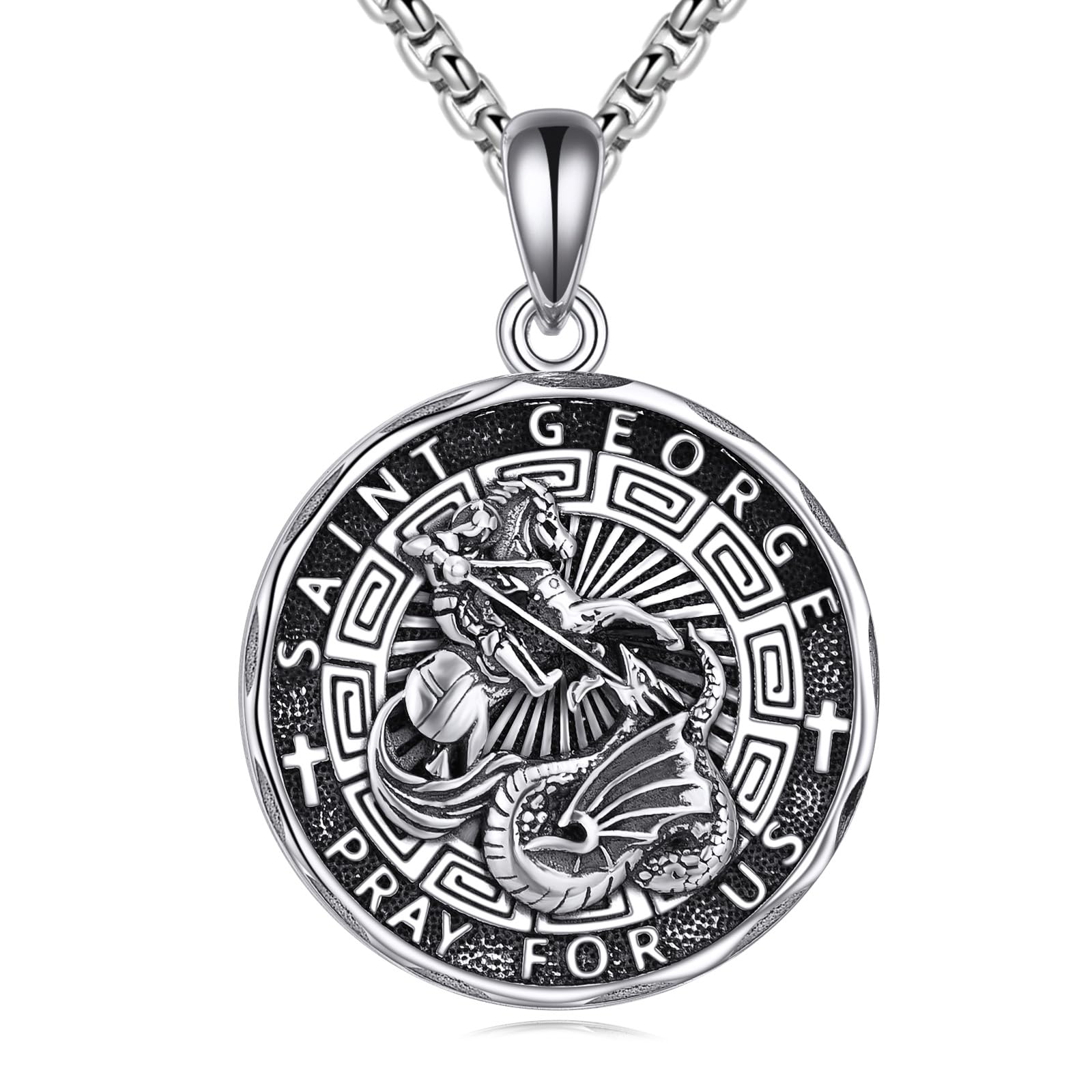 YFNPatron Saint Necklace Sterling Silver Amulet Medal Pendant Religious Protector Jewelry Gifts for Women Men