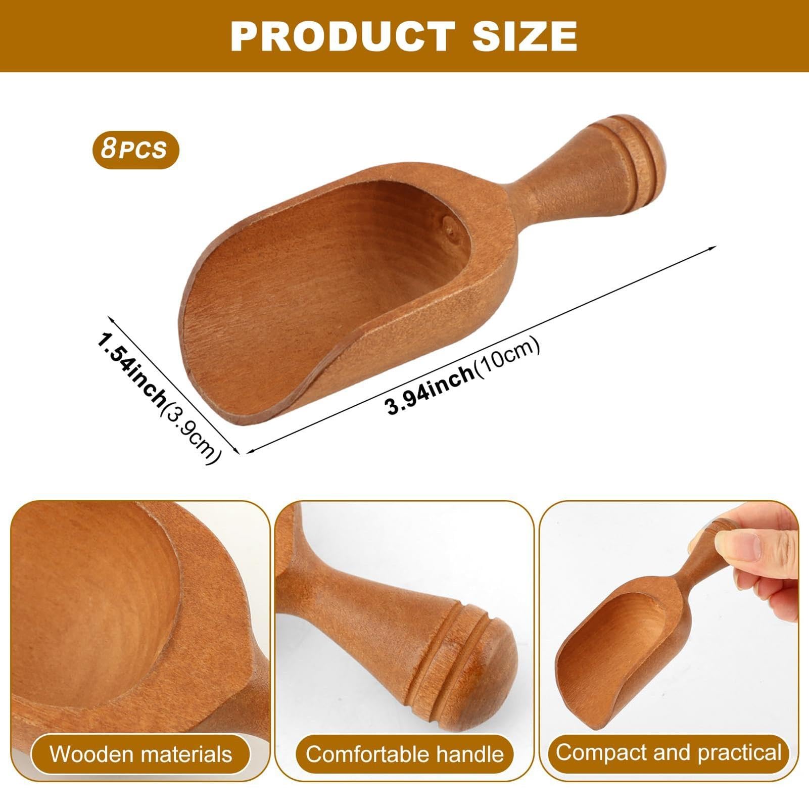 8 misurini in legno naturale, misurino per caffè, mini cucchiai dosatori, per chicchi di caffè, zucchero, riso, spezie e ingredienti secchi in barattoli
