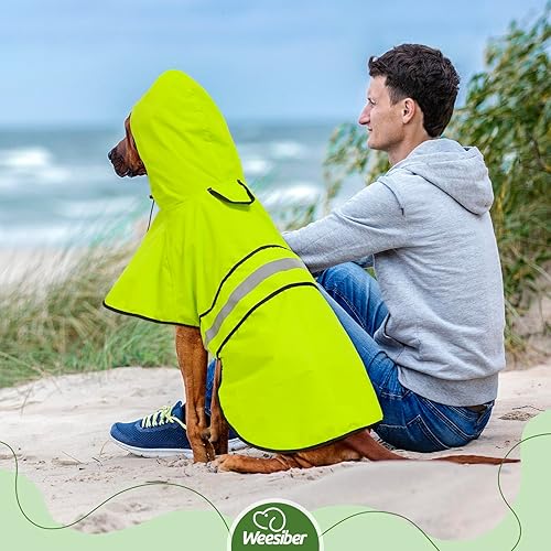 Vista 15 de Weesiber Impermeable para perro, impermeable reflectante para perro, con capucha, impermeable, ajustable, ligera, poncho para perros pequeños, Azul