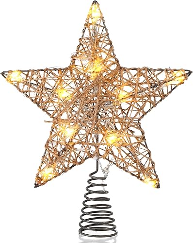 Miniatura 1 de Baquler Decoración de estrella para árbol de Navidad de granja con 10 luces LED para decoración rústica de fiesta de Navidad, decoración del hogar