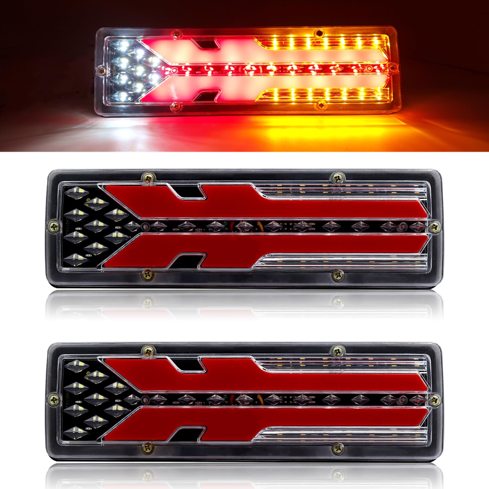 2PCs Luci Posteriori Kits per Rimorchio,12V/24V 58-LED Fanali Posteriori Rimorchio Multifunzione LED Stop/Turn Luce per Rimorchio, Camion, Caravan, Trattore.