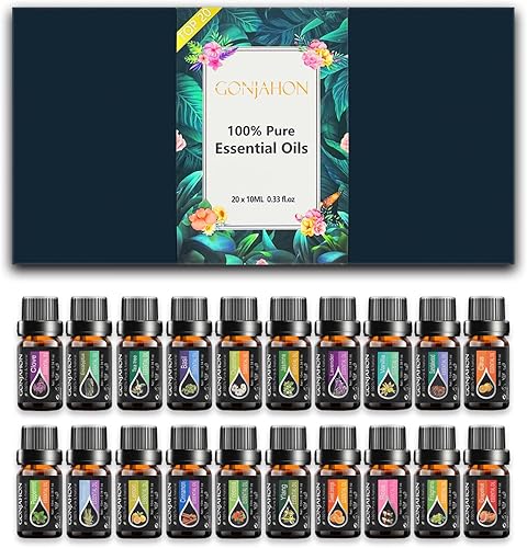Juego de aceites esenciales Top 20 (0.33 onzas líquidas) de plantas orgánicas de fragancias naturales, juego de regalo para hacer velas, difusor de