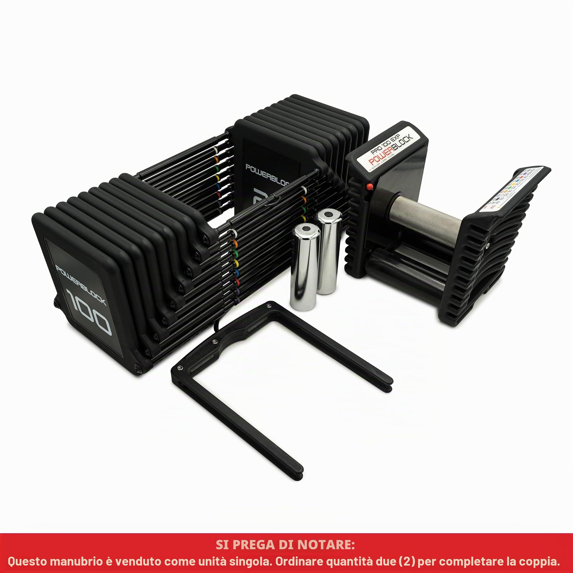 PowerBlock Manubri regolabili Pro 100, venduti come una singola unità da 2,3 a 45,4 kg, struttura in acciaio resistente, attrezzature per allenamento innovativo, allenamento della forza