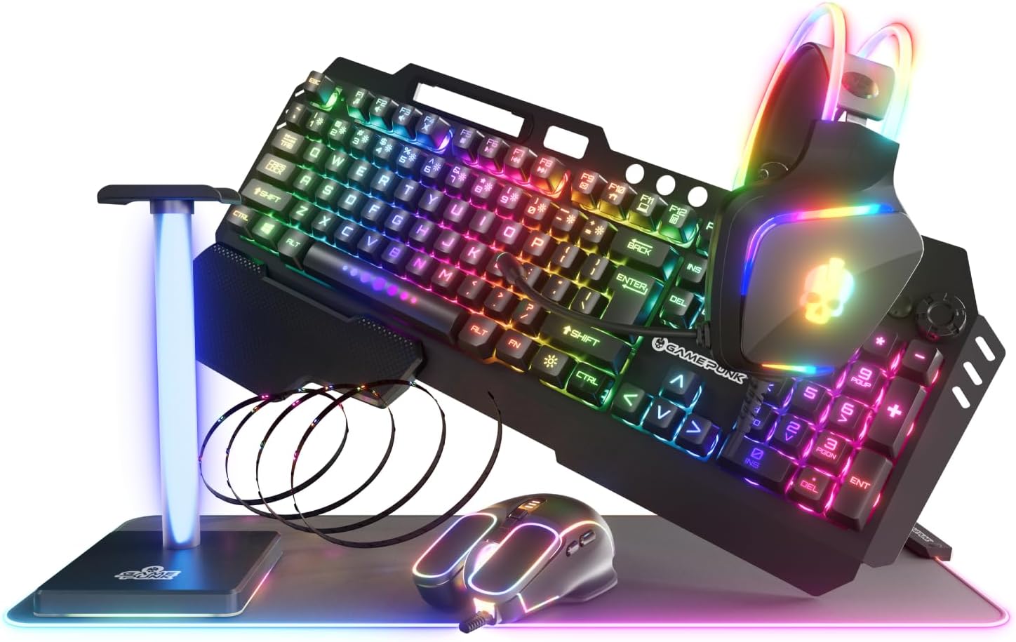 6-Piece Codebreakers PC Gaming Bundle with Large RGB Mousepad, RGB Mechanical Keyboard Hub, Gaming Headset, RGB Headset Stand, Gaming Mouse, and 3-Foot RGB Light Strip 6-Piece Codebreakers PC Gaming Bundle with Large RGB Mousepad, RGB Mechanical Keyboard Hub, Gaming Headset, RGB Headset Stand, Gaming Mouse, and 3-Foot RGB Light Strip