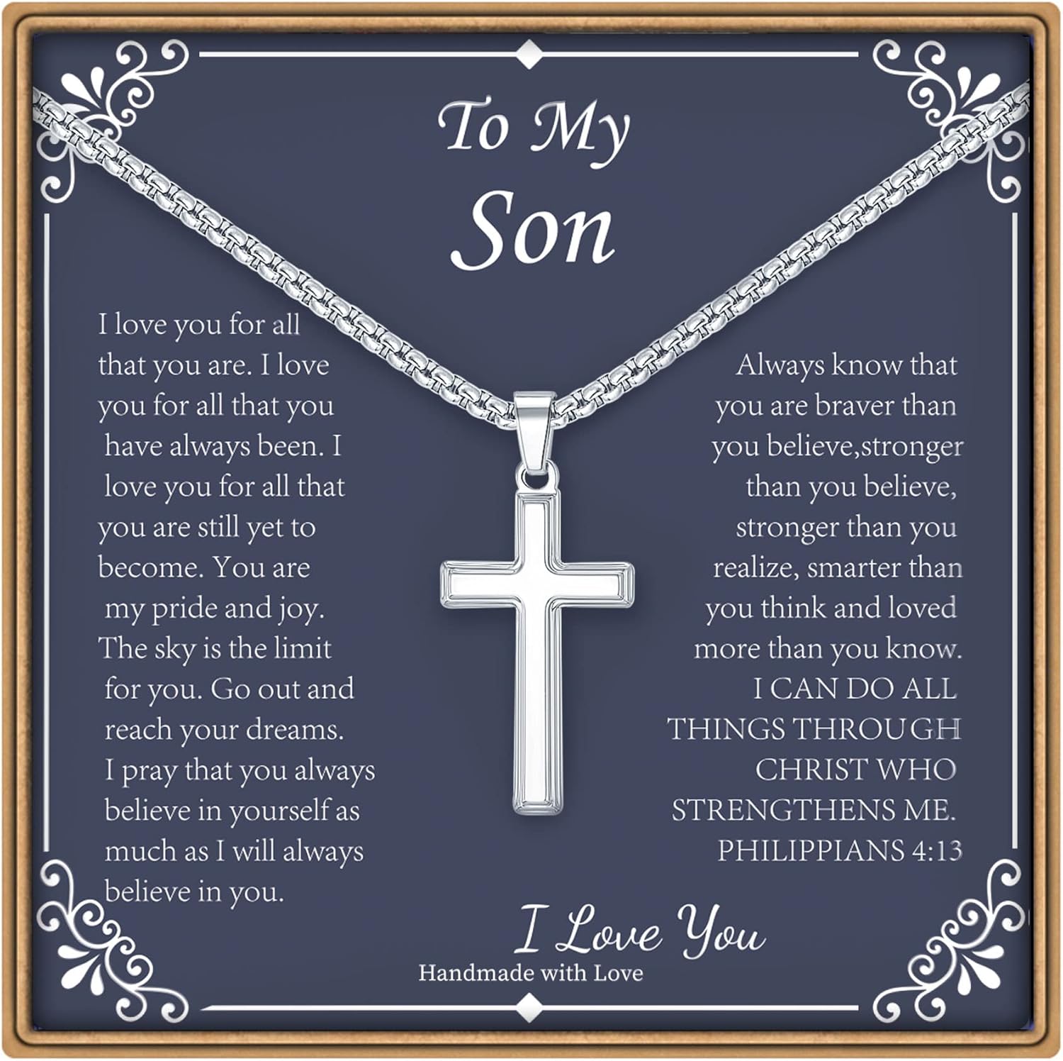 IEFLIFE Cross Necklace Gifts for Men, Silver/Gold/Black Cross Necklace Box Chain Necklace for Men, Fathers Day Valentines Christmas Religious Christian Gifts for Dad Son Husband Step Dad