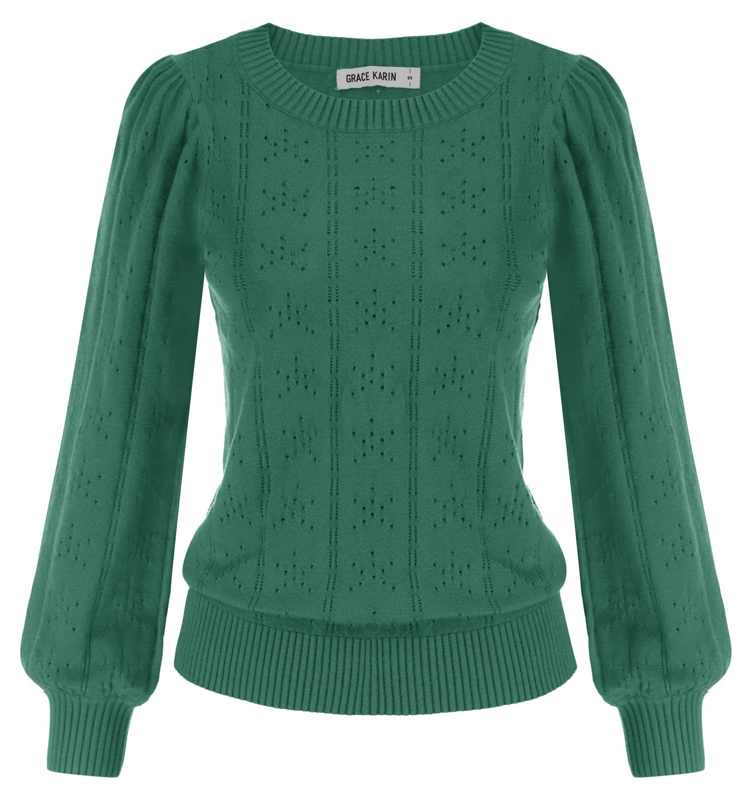 GRACE KARIN Maglia Elegante Donna a Manica Lunga con Scollo a Rotondo Tinta Unita