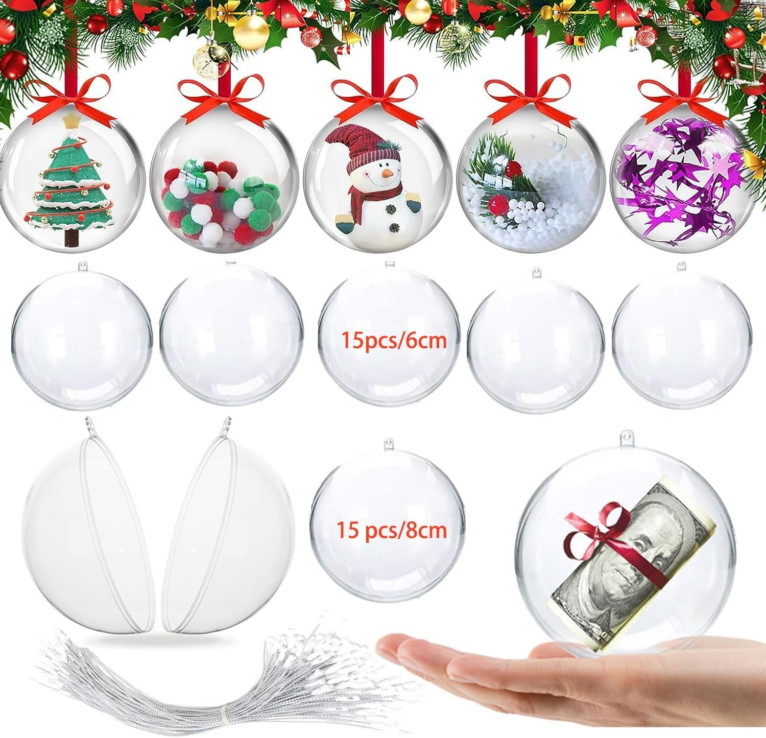 ZUOKEMY 10 palline da 8 cm, in plastica trasparente, decorative, per fai da te, per Natale, compleanni, matrimoni, feste e decorazioni per la casa (80 mm