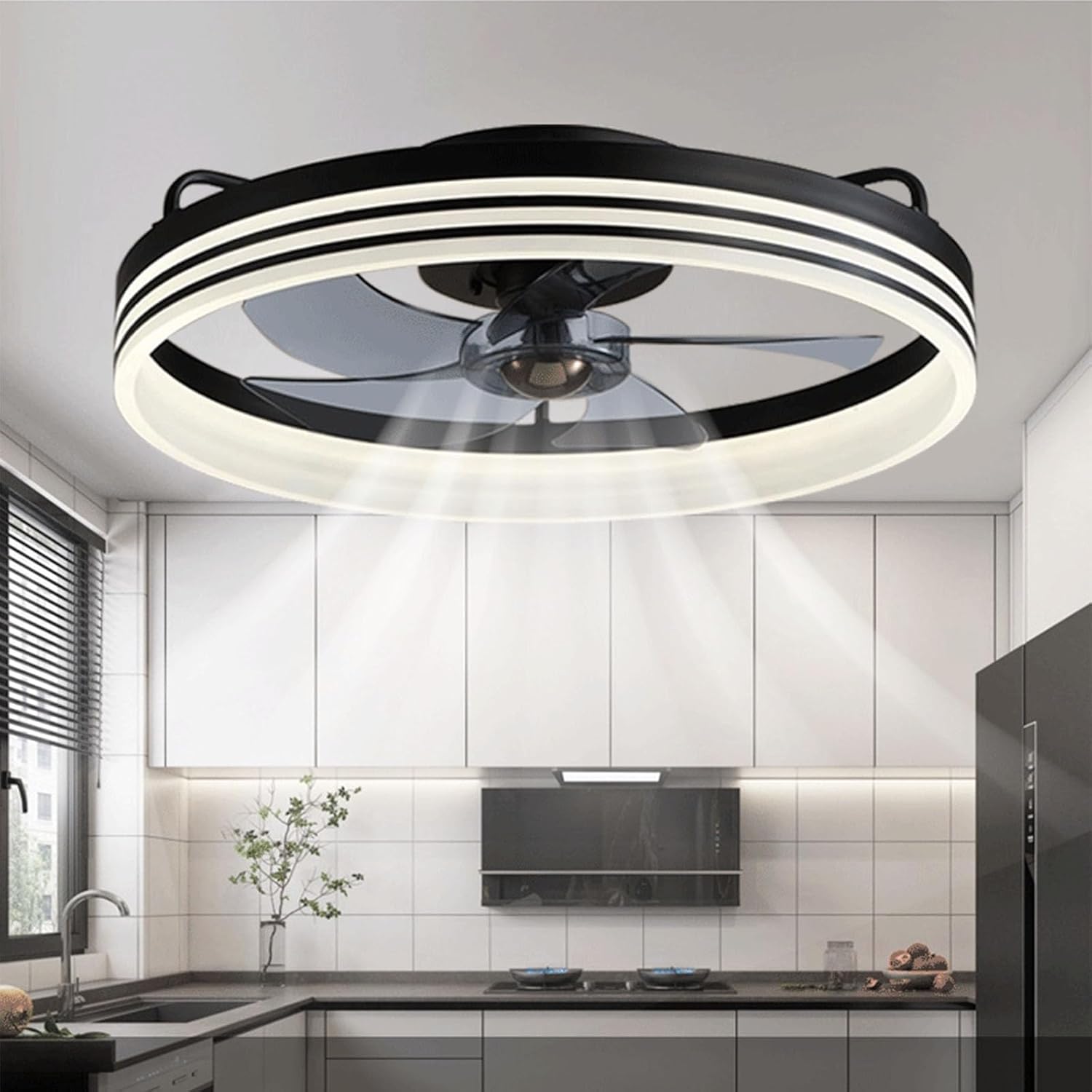 SXDMOUBK Sleek Modern Low Profile Ceiling Fan with Lights Smart App Control Reversible 6 Speeds Dimmable Whisper Quiet - Ideal for Living Room & Bedroom