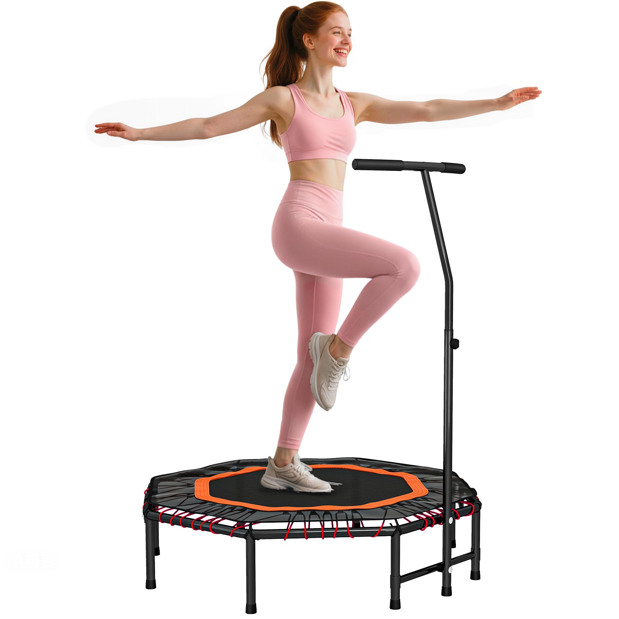 HOMCOM 48" Octagonal Mini Fitness Trampoline Rebounder Indoor Outdoor Foldable Mini Jumper with Adjustable Handle, Max Load 150 KG, Orange
