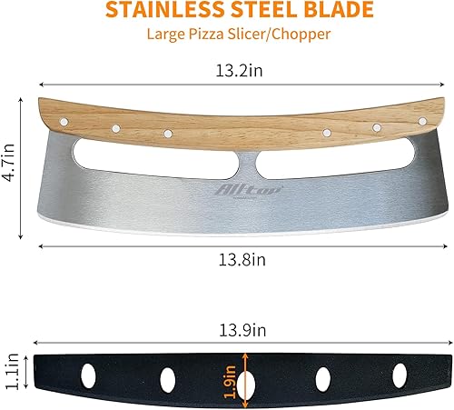 Miniatura 2 de ALLTOP Cortador de pizza Rocker – Hoja de corte de acero inoxidable de alto rendimiento con mango de madera de una sola pieza – Accesorio de pizza