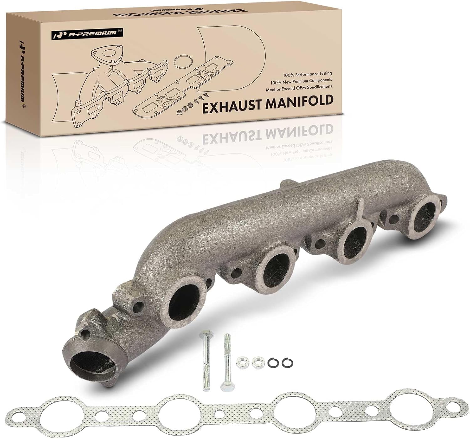 A-Premium Left Exhaust Manifold with Gasket Kit Compatible with Ford F-250 F-350 F59 International Harvester 3400 3600 3700 3800 V8 7.3L Turbocharged