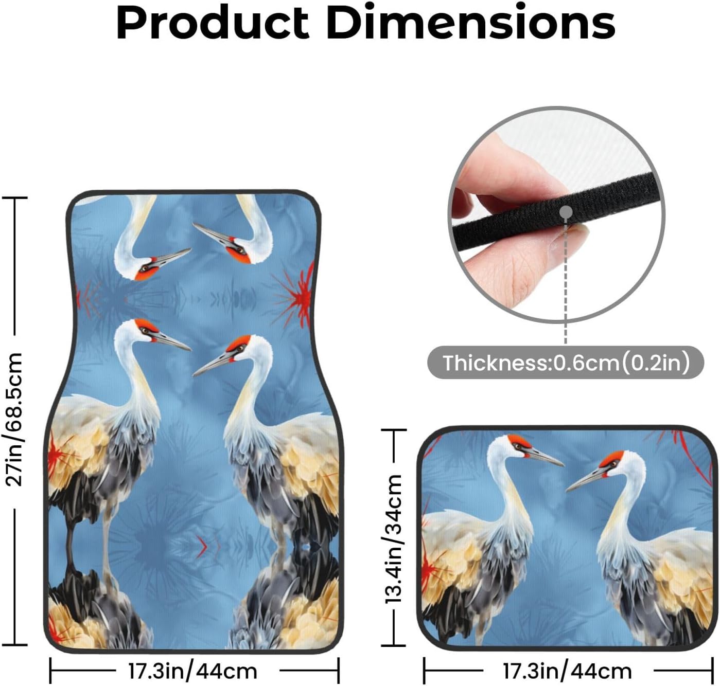 Pair of Crane Herons Patterned car mats 4-piece set | For cars/SUVs/trucks | Firm fit without displacement