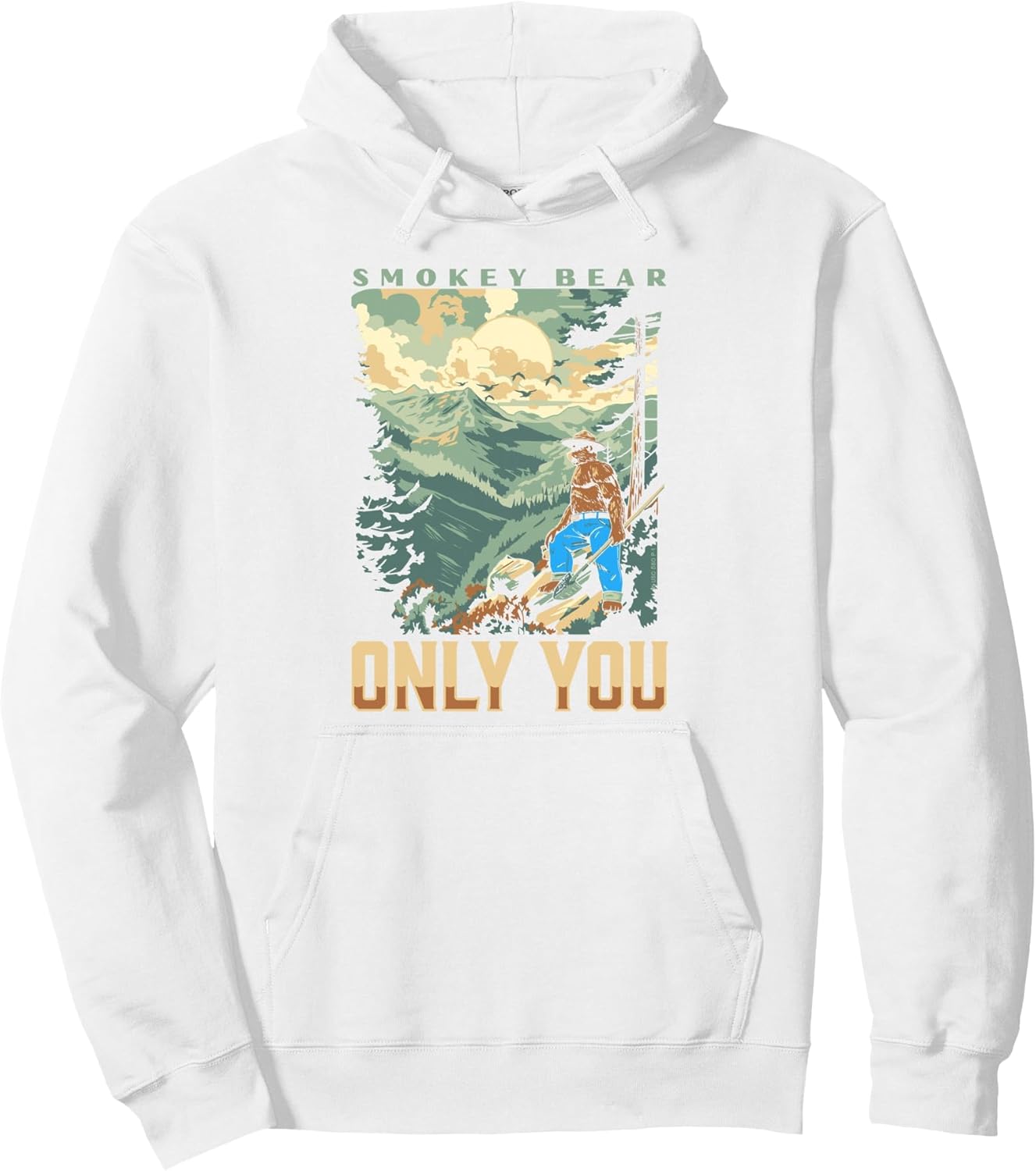 Smokey Bear Only You Vintage WPA Style Mountains Art Scene Pullover Hoodie