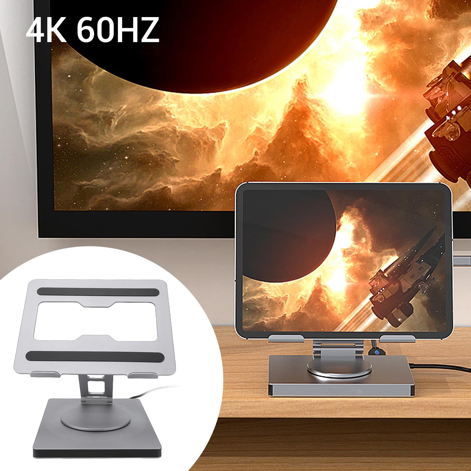 Supporto per Docking Station per Laptop 2 in 1, Supporto per Laptop in Lega di Alluminio, Hub USB C 10 in 1 con Ricarica Rapida PD da 100 W e Pieghevole Regolabile con Rotazione a 360 Gradi,