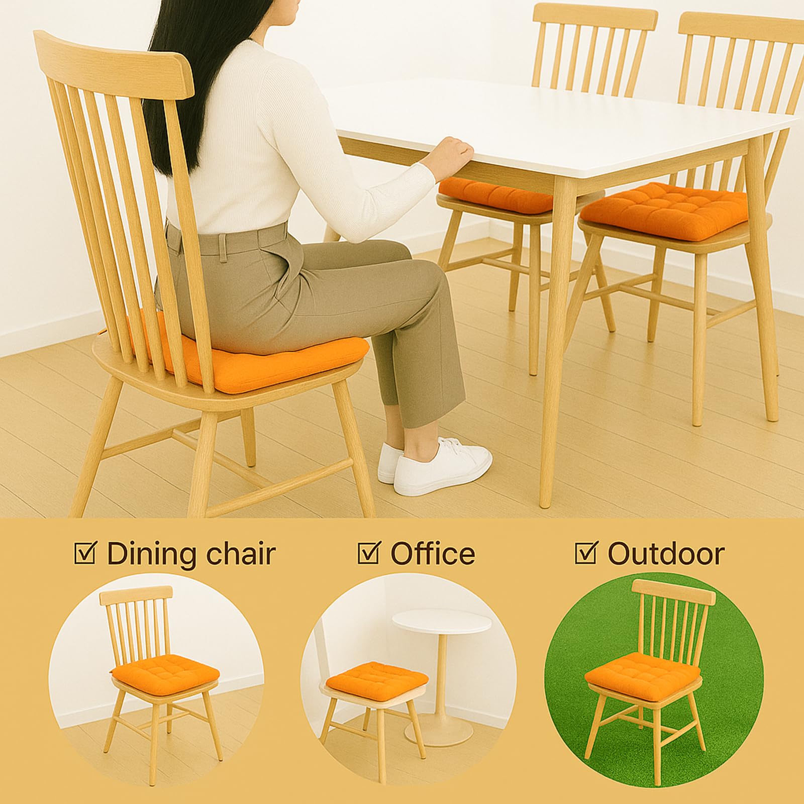 Cushion Chair Pad Cushions, Tie-on Dining Chair Pads, 38x38x5 cm Hypoallergenic Soft Polyester Tie-on Chair Pads, Wide - Image 4