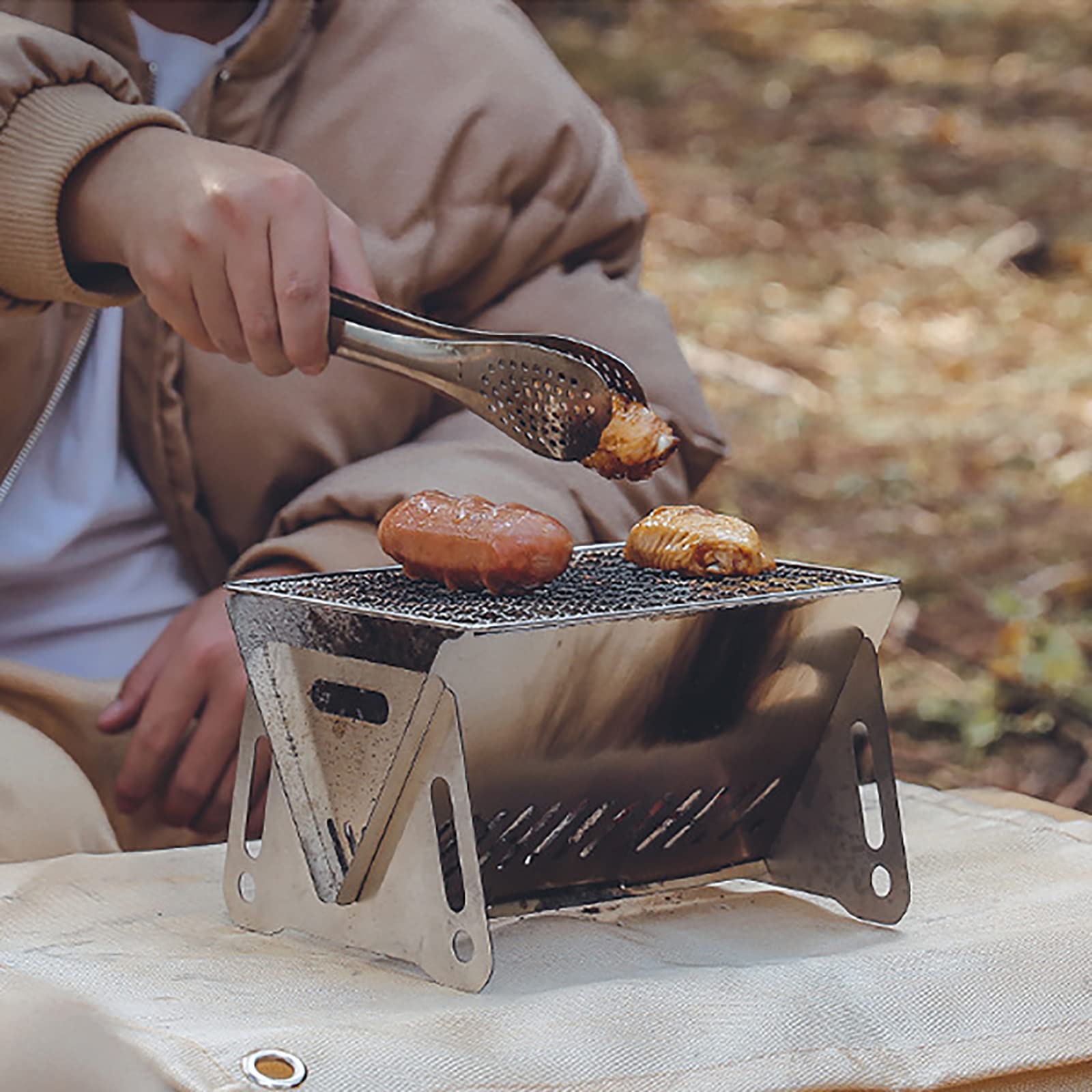 Generic Réchaud à Bois de Camping Portable Pliable en Acier Inoxydable Pliable Poêle à Bois pour Barbecue, Randonnée, Voyage, Pique-Nique