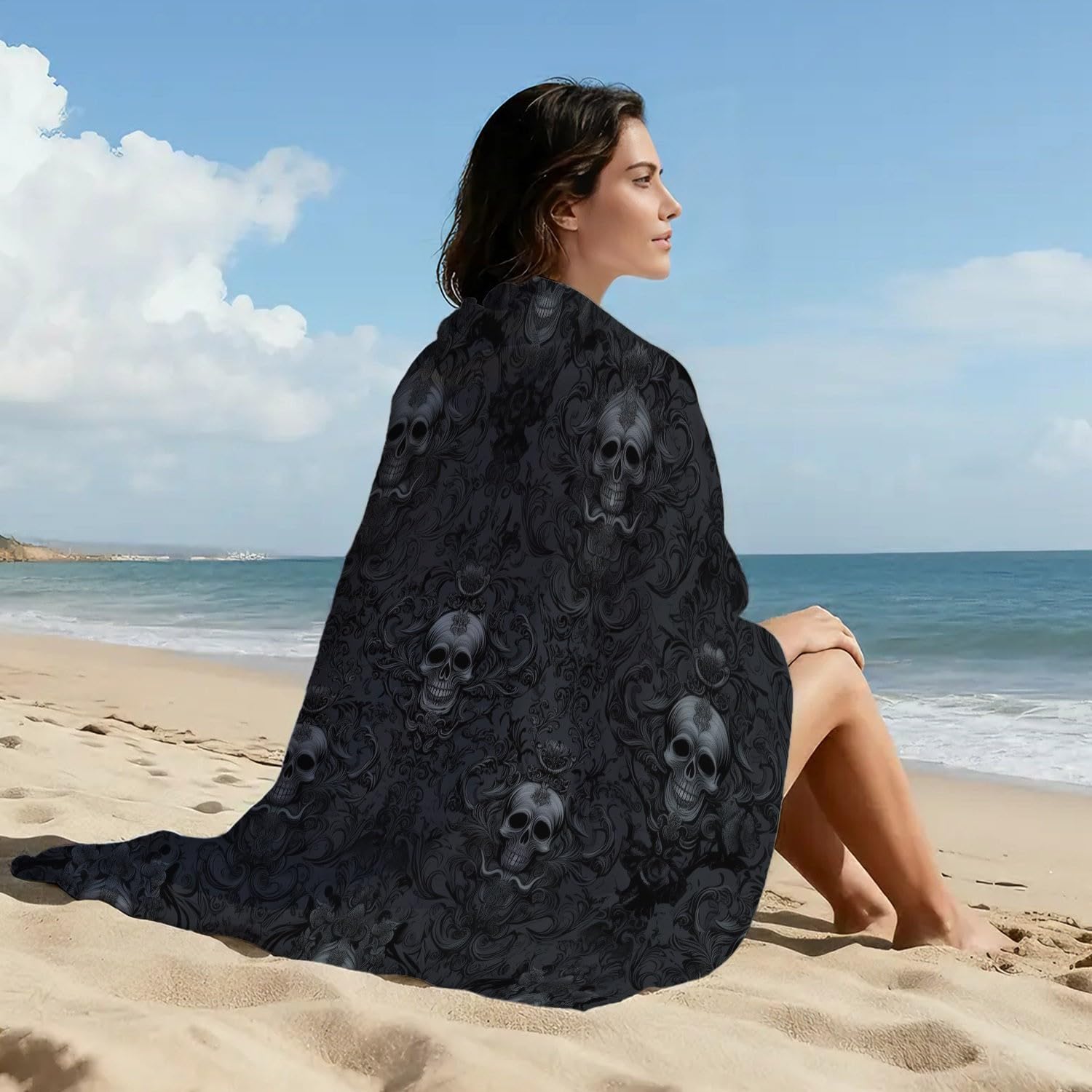 Dreamy Calm - Telo mare extra large in microfibra, 200 x 100 cm, senza sabbia, ad asciugatura rapida, elegante, con conchiglie della natura, tartaruga marina, ideale come regalo per le vacanze per la