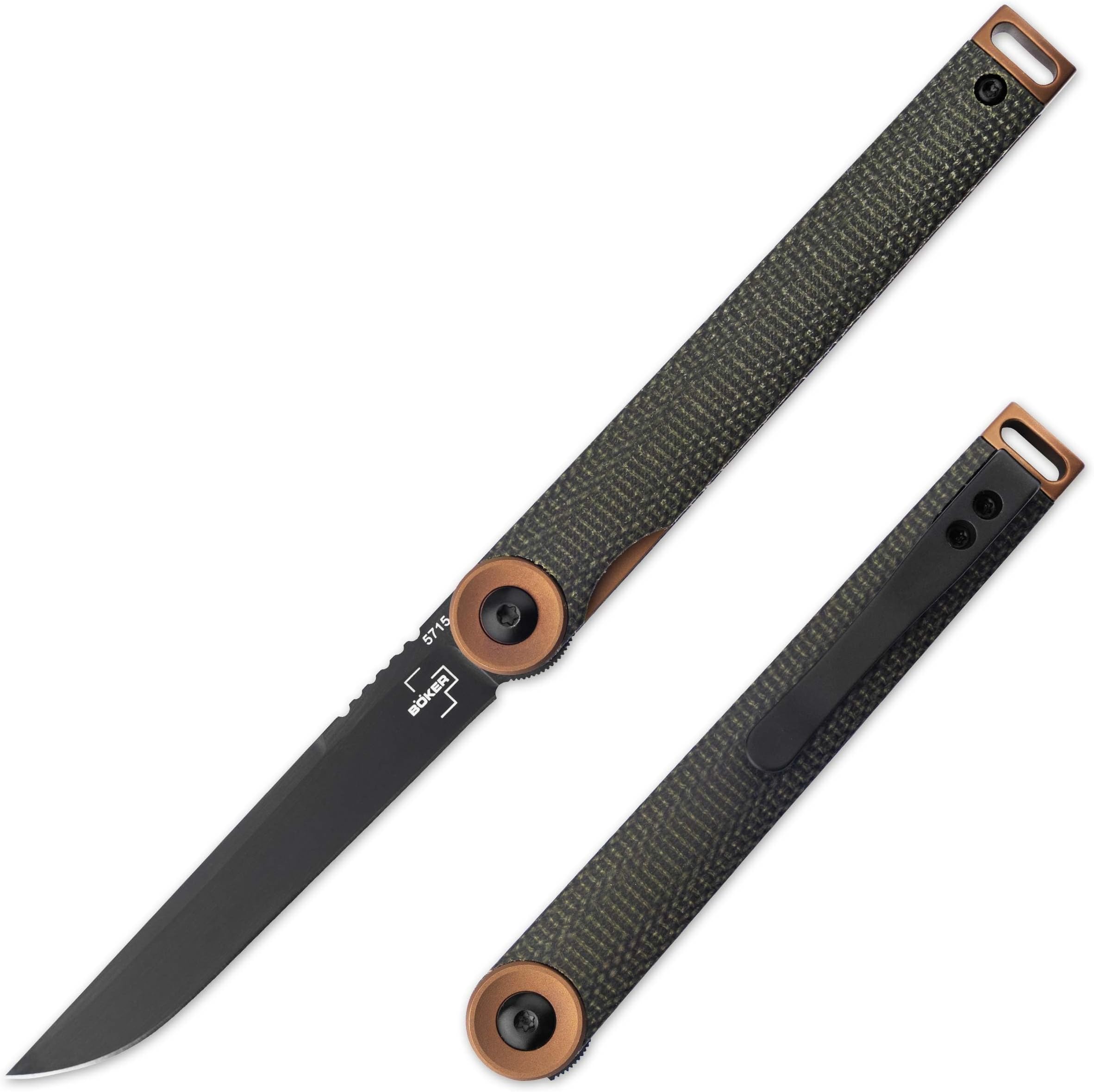 BOKER PLUS® Kaizen Green Canvas Micarta - One-Hand Front Flipper - Lightweight EDC Gentleman Knife with Green Micarta Handle and 3.1" Black D2 Blade - Linerlock Folder