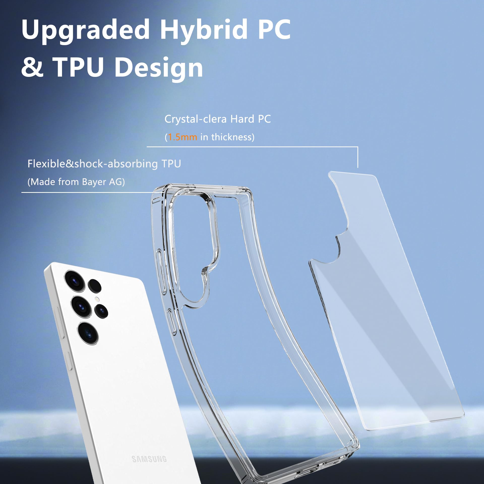 Przezroczyste etui do Samsunga Galaxy S25 Ultra, S25 Ultra, z ochraniaczami ekranu, odporne na wstrząsy, z tworzywa TPU, twardy tył PC, nie żółknie, smukłe etui do Samsung S25 Ultra 5G