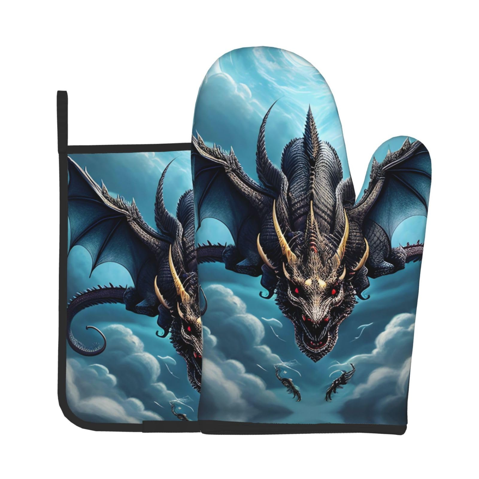 Oven Mitts and Potholders Set of 2 for Kitchen Baking Cooking GrayFlying Dragon Thick and Durable