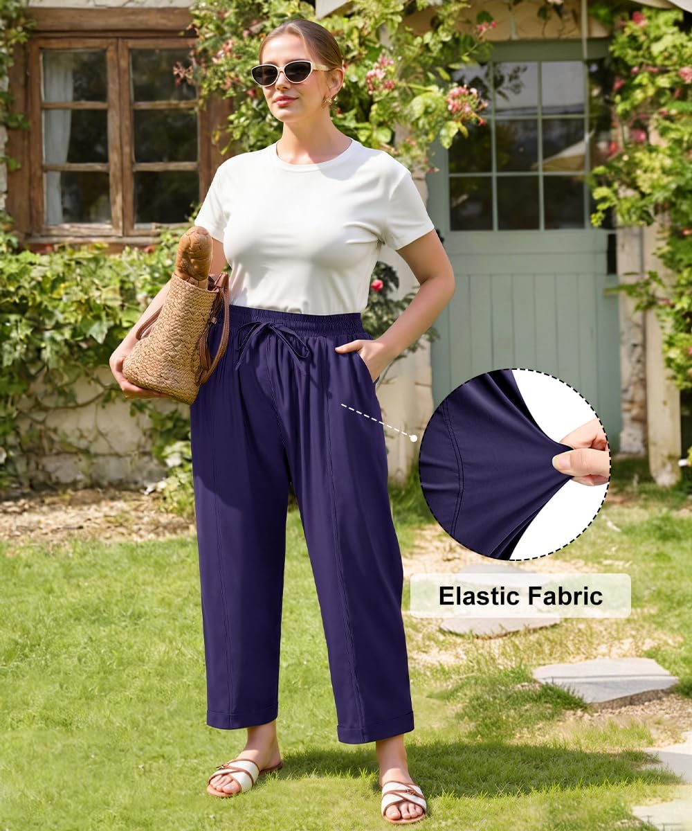 CARCOS Plus Size Pants for Women Summer Palazzo Harem Pants Drawstring Lantern Beach Ankle Pant Wide Leg Lounge Trousers - Image 5