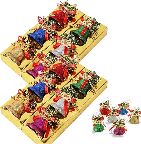 12 campanas decorativas de Navidad, campanas colgantes para árbol de Navidad, corona de Navidad, 2 paquetes (grande)