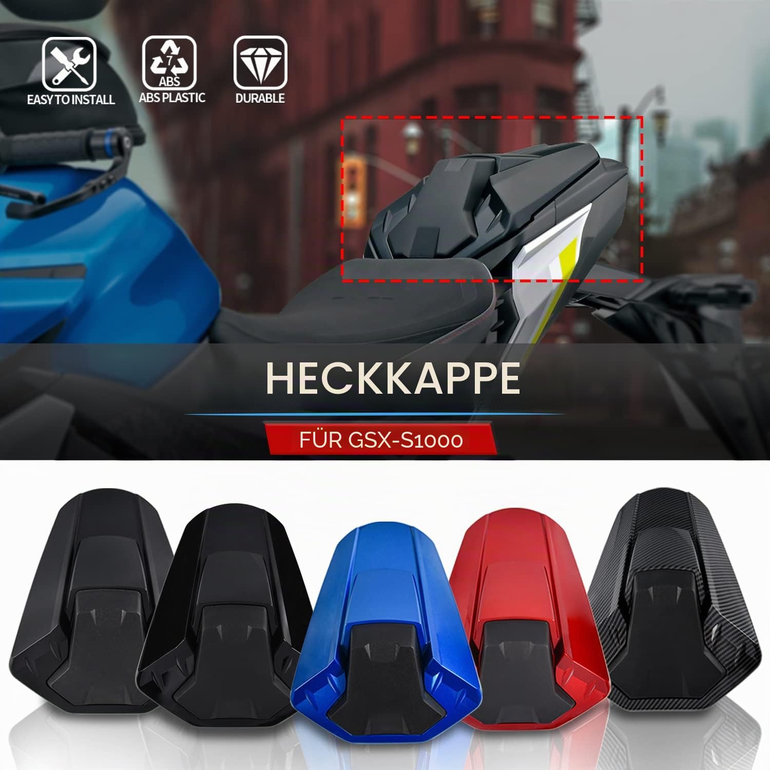 Motorrad Hinten Soziusabdeckung Beifahrersitz Verkleidung Heckabdeckung Rücksitzbezug für GSXS 1000 GSX-S1000 2021 2022 2023 2024 Sozius Solo Verkleidung, Matt-schwarz
