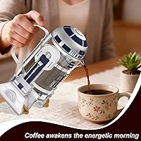 Vista 5 de TEENKON Prensa Francesa Aislada de Acero Inoxidable 304 Cafetera, 32 Oz Robot R2D2 Prensa de Café Manual para el Hogar, con Pantalla de Filtro