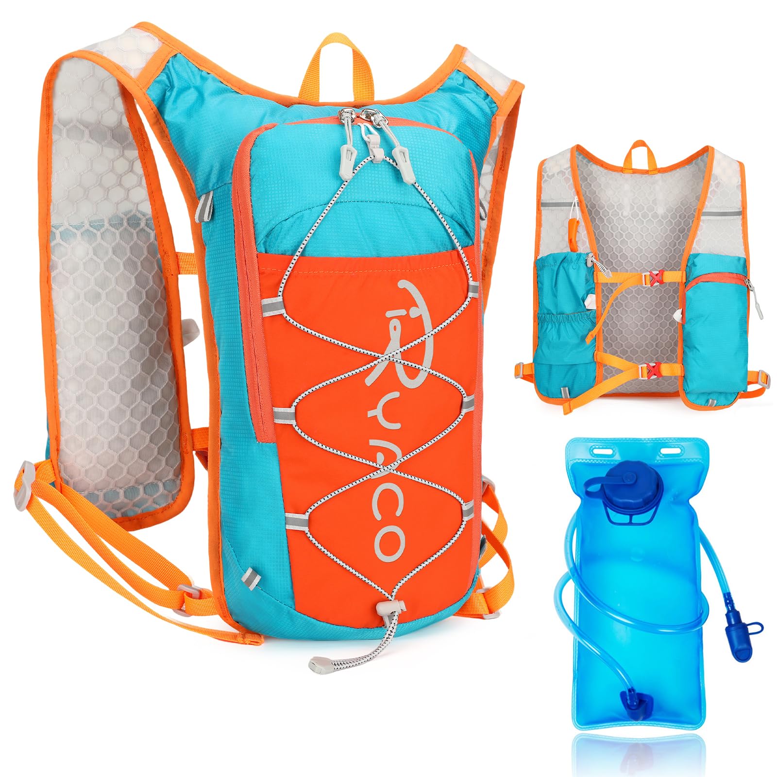 RYACO Lightweight Hydration Backpack, Running Backpack with 2L Water Bladder, Hiking Hydration Water Daypack for Cycling Rave for Men Women (Orange)