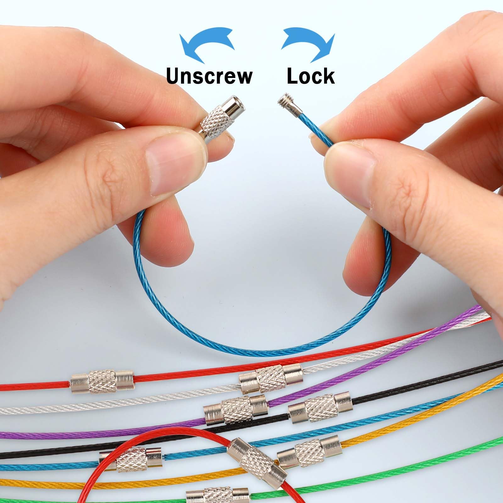 15 cm roestvrijstalen sleutelhangerkabel, draaddiameter 2 mm metalen sleutelhangerlus geschikt voor sport/reizen/bagagelabelhouder/ID tags/doe het zelf accessoires, 20 stuks, Paars, 5.9IN