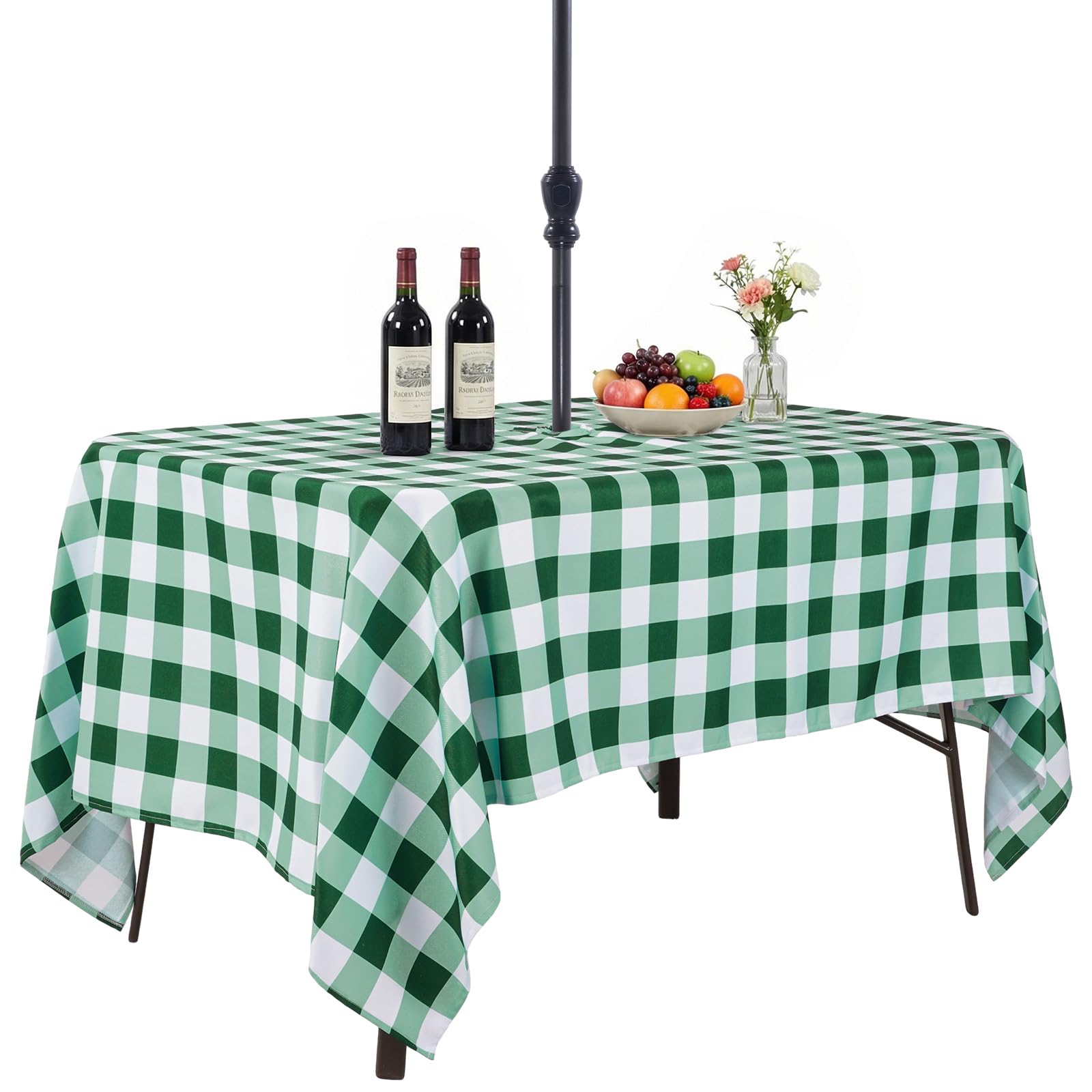 Eternal Beauty 132x178cm Recatngle Green Checkered Indoor Outdoor Waterproof Tablecloth with Umbrella Hole and Zipper for Patio Garden Party and BBQ (52x70 Inch) — image 1