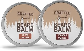 Beard Balm 2 pack - Tobacco Vanilla Beard Balm - Cedar Leather Beard Balm - 2oz Each - Best Beard Balm