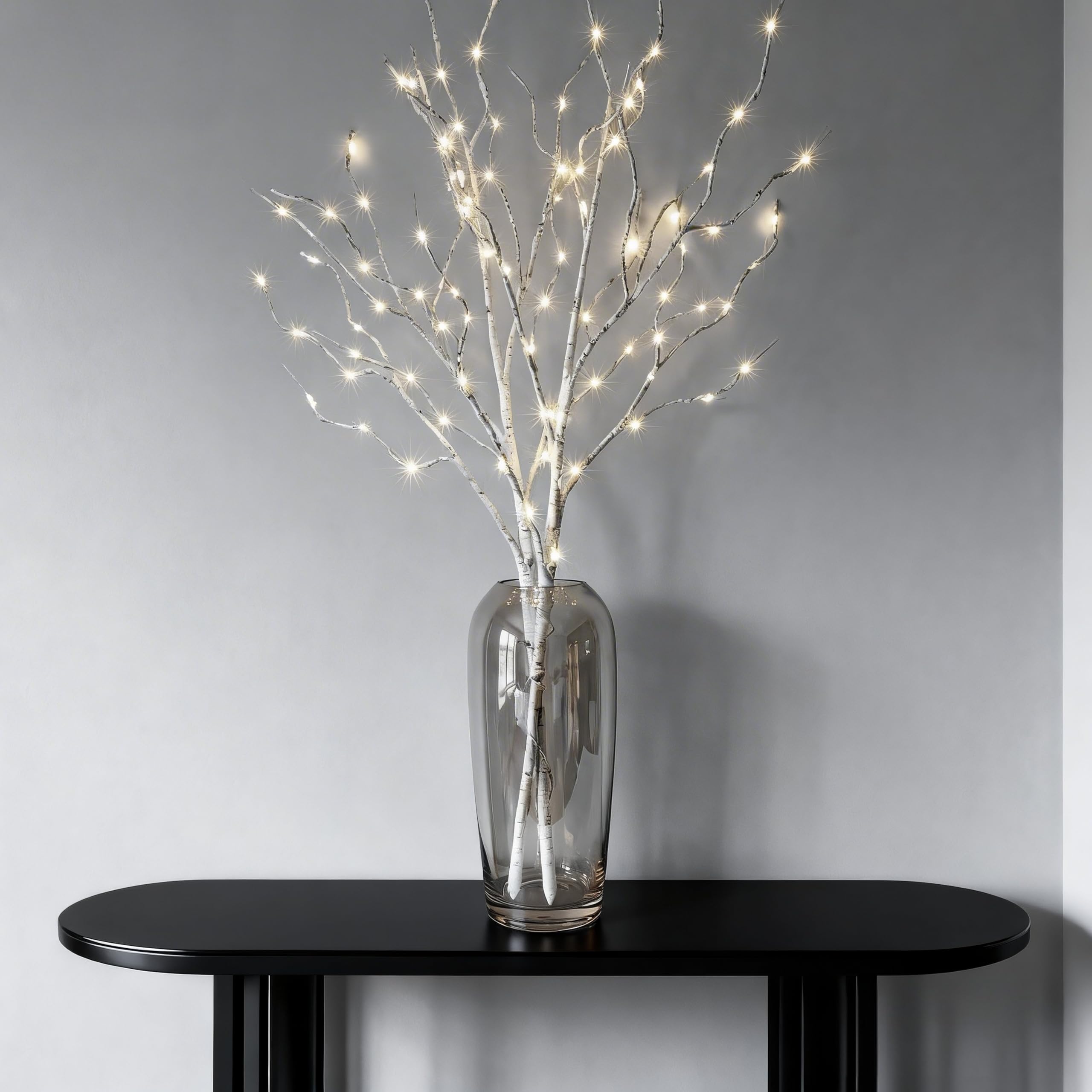 HipTree Beleuchtete Birkenzweige 81,3 cm, 100 LEDs, warmweiß, 2 Stück, batteriebetrieben mit 6-Stunden-Timer, IP44 wasserdicht, flexible KD-Zweiglichter für drinnen und draußen, Weihnachtsdekoration