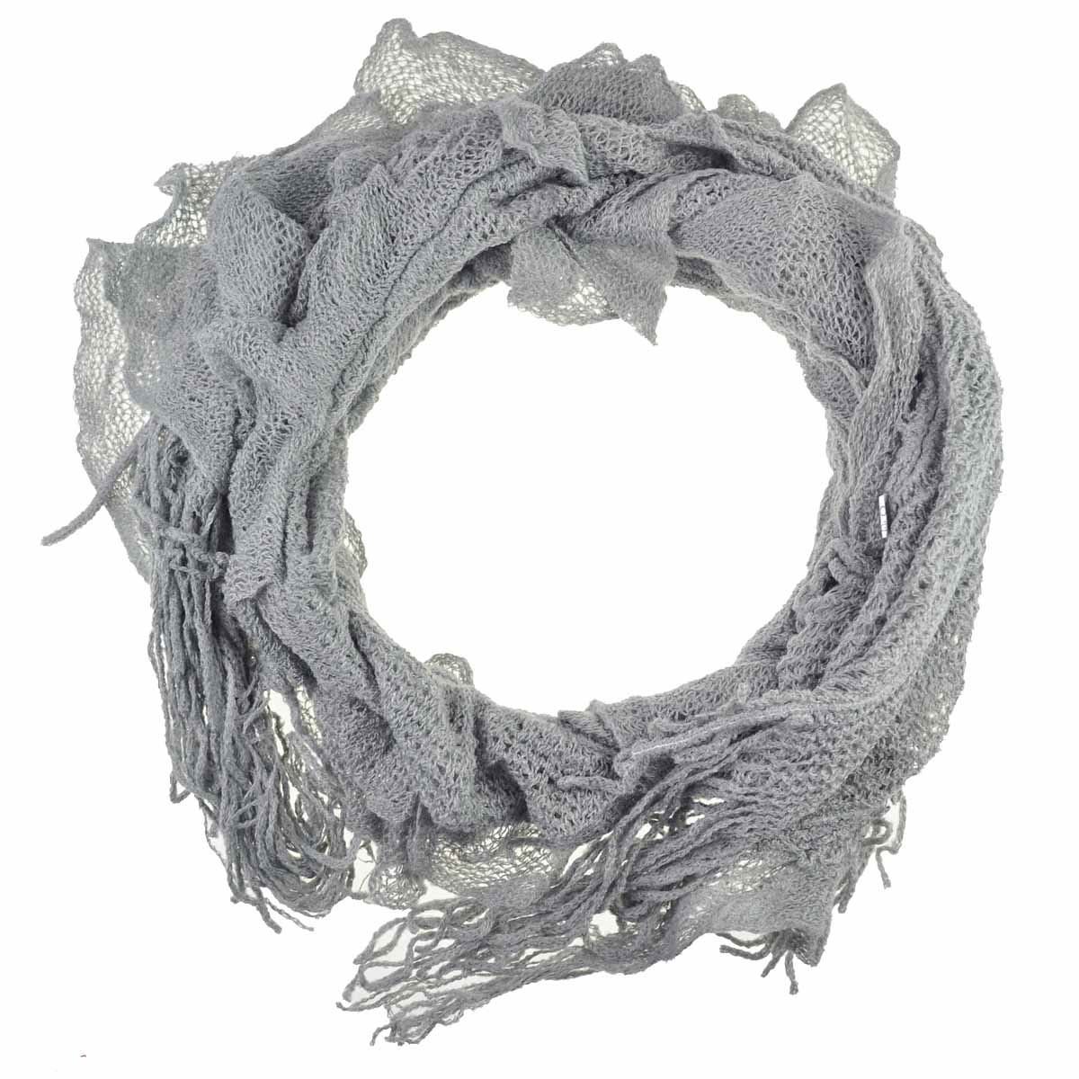Basic Sense Women's Grey Ruffle, Knitted Light Weight, Elasticated Fabric, Autumn/Winter Scarf, Oblong Shape,